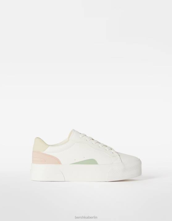 Weiss Bershka Frauen Kontrast-Plateau-Sneaker H00J2124