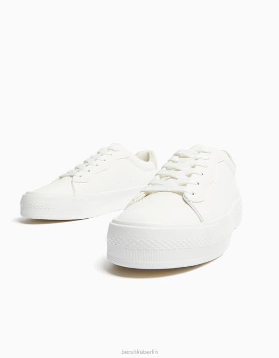 Weiss Bershka Frauen Kontrast-Plateau-Sneaker H00J2129