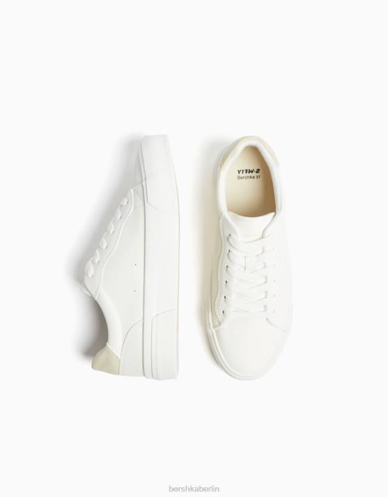 Weiss Bershka Frauen Kontrast-Plateau-Sneaker H00J2129