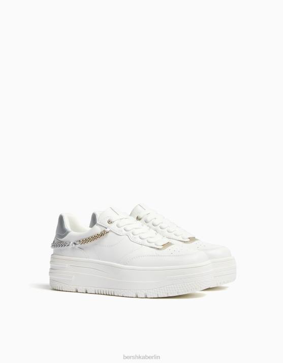 Weiss Bershka Frauen Plateau-Sneaker mit Kettendetail H00J2122
