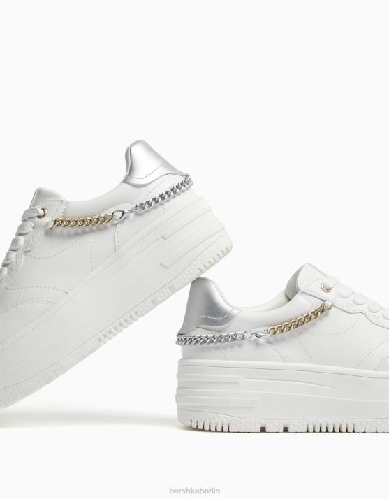 Weiss Bershka Frauen Plateau-Sneaker mit Kettendetail H00J2122