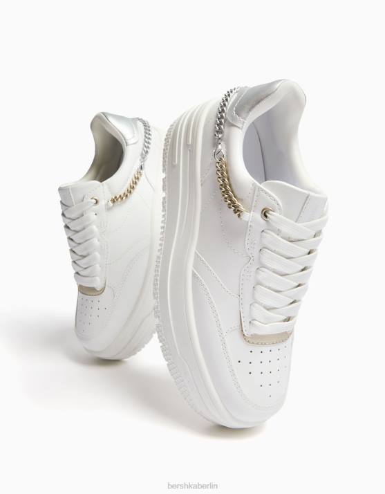 Weiss Bershka Frauen Plateau-Sneaker mit Kettendetail H00J2122