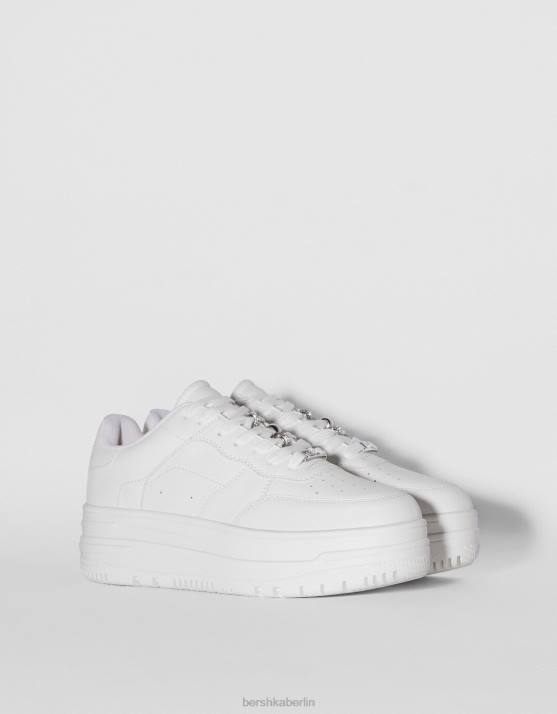 Weiss Bershka Frauen Plateau-Sneaker mit Strasssteinen H00J2101
