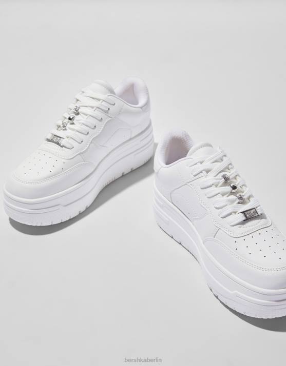 Weiss Bershka Frauen Plateau-Sneaker mit Strasssteinen H00J2101
