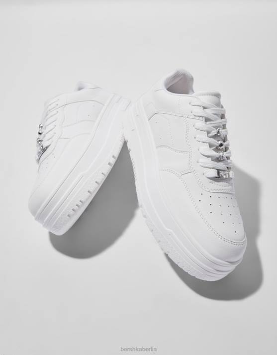 Weiss Bershka Frauen Plateau-Sneaker mit Strasssteinen H00J2101