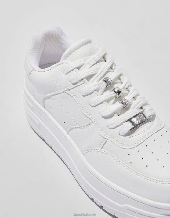 Weiss Bershka Frauen Plateau-Sneaker mit Strasssteinen H00J2101