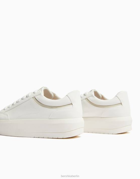 Weiss Bershka Frauen Plateau-Sneaker mit Ziernähten H00J2089