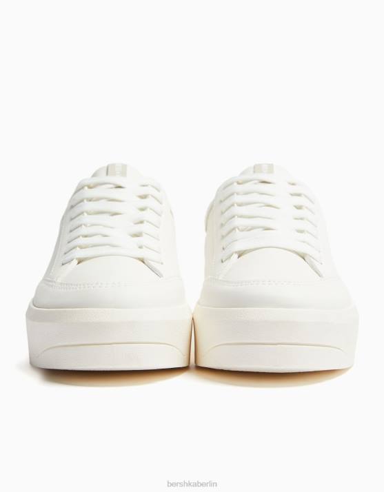 Weiss Bershka Frauen Plateau-Sneaker mit Ziernähten H00J2089