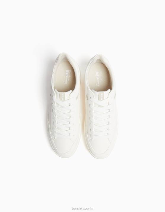 Weiss Bershka Frauen Plateau-Sneaker mit Ziernähten H00J2089