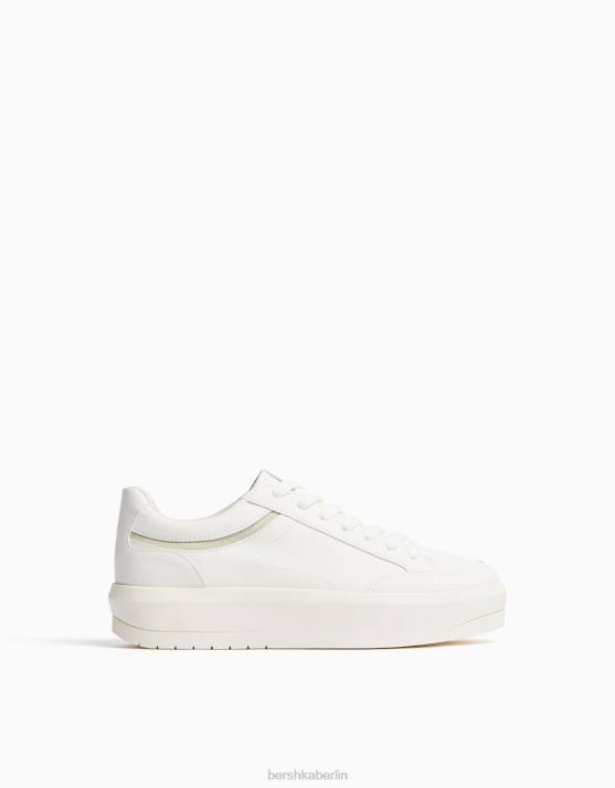 Weiss Bershka Frauen Plateau-Sneaker mit Ziernähten H00J2089