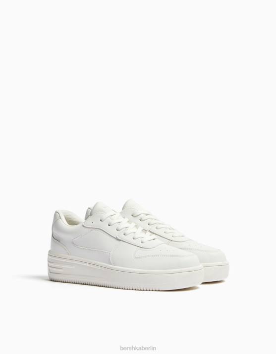 Weiss Bershka Frauen Plateau-Sneaker mit Ziernähten H00J2131