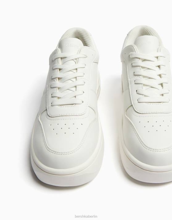 Weiss Bershka Frauen Plateau-Sneaker mit Ziernähten H00J2131