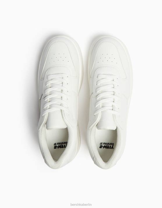 Weiss Bershka Frauen Plateau-Sneaker mit Ziernähten H00J2131