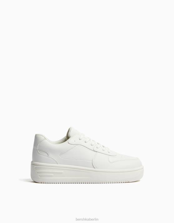 Weiss Bershka Frauen Plateau-Sneaker mit Ziernähten H00J2131