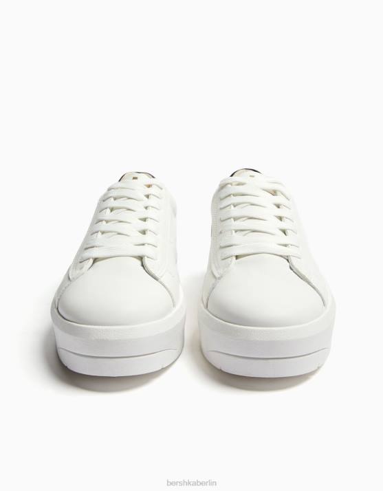 Weiss Bershka Frauen Plateau-Sneaker mit farbigem Fersendetail H00J2127