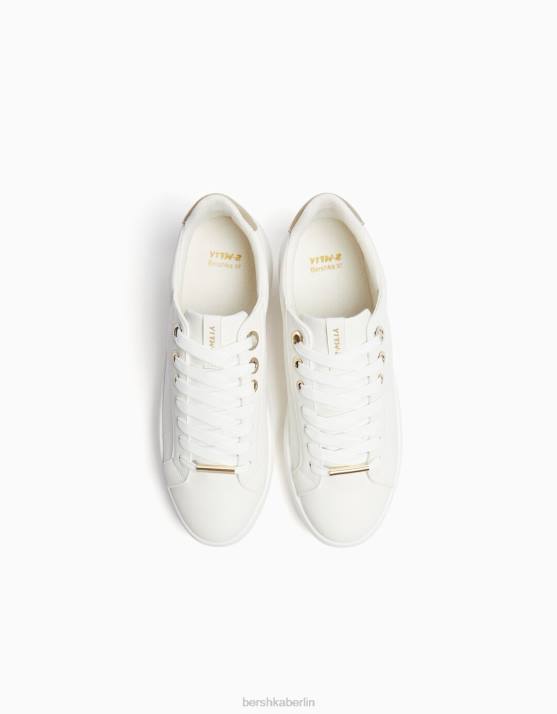 Weiss Bershka Frauen Plateau-Sneaker mit metallischen Details H00J2090