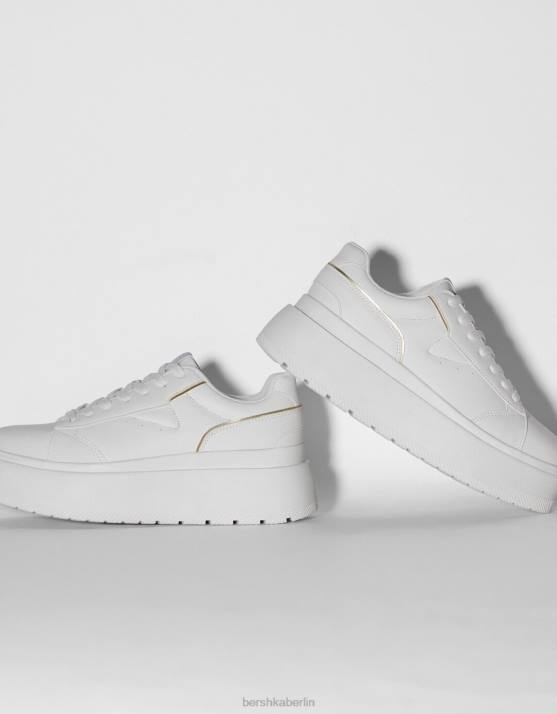 Weiss Bershka Frauen Plateau-Sneaker mit metallischen Details H00J2119