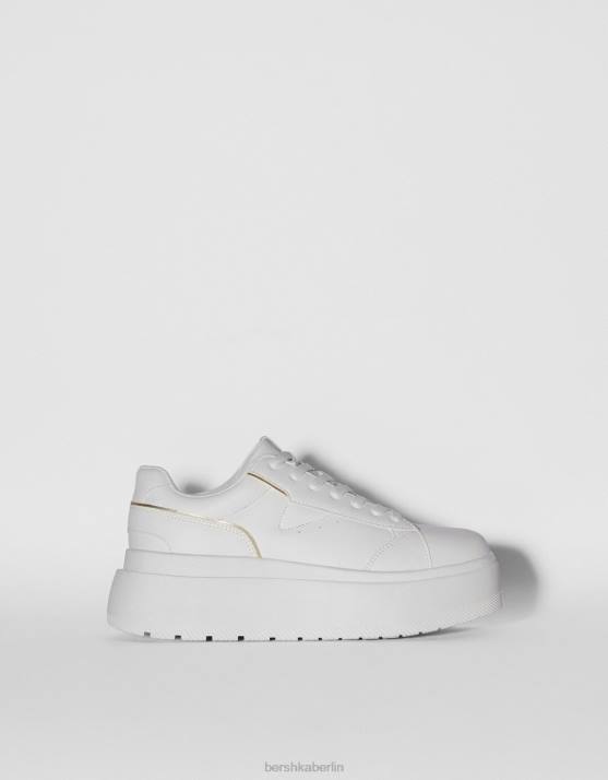Weiss Bershka Frauen Plateau-Sneaker mit metallischen Details H00J2119
