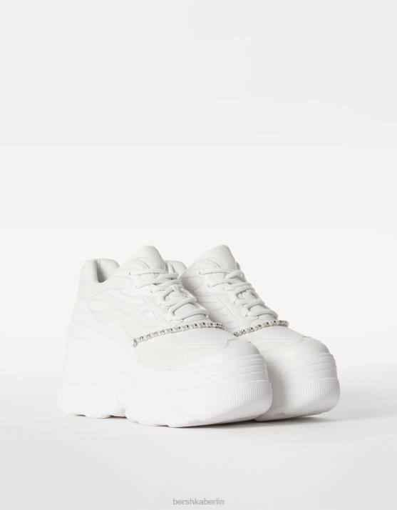 Weiss Bershka Frauen XL-Plateau-Sneaker mit Knöchelriemen H00J2077