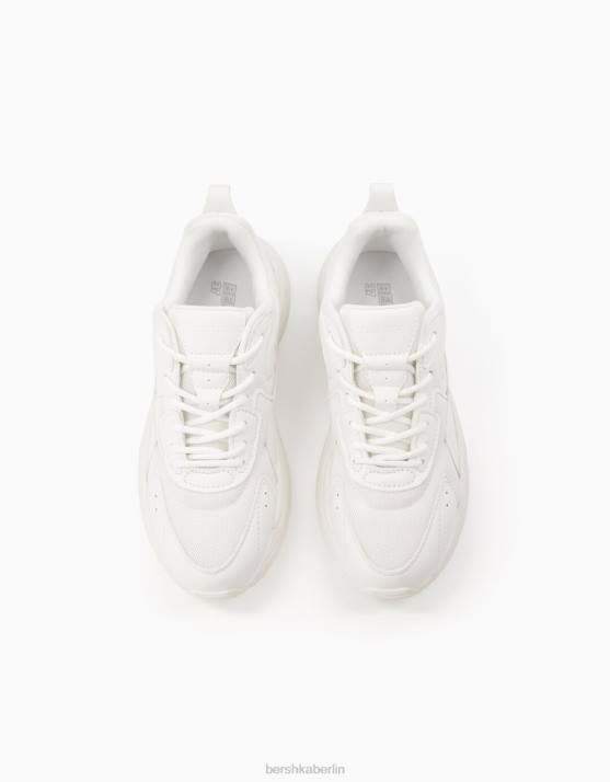 Weiss Bershka Frauen kontrastierende Sneakers mit Mesh-Detail H00J2046