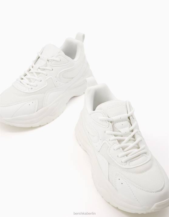 Weiss Bershka Frauen kontrastierende Sneakers mit Mesh-Detail H00J2046