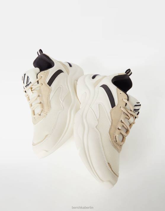 Weiss Bershka Frauen kontrastierende Sneakers mit Mesh-Detail H00J2095