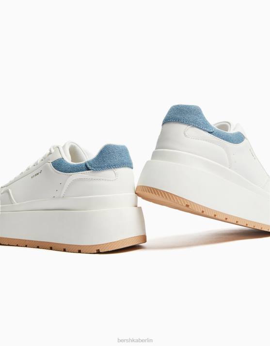 blau verwaschen Bershka Frauen Kontrast-Plateau-Sneaker H00J2125