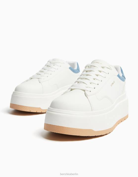 blau verwaschen Bershka Frauen Kontrast-Plateau-Sneaker H00J2125