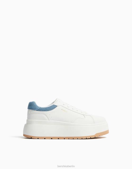 blau verwaschen Bershka Frauen Kontrast-Plateau-Sneaker H00J2125