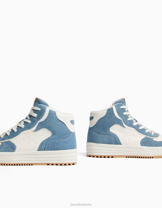 blau verwaschen Bershka Frauen kontrastierende High-Top-Sneaker H00J1979