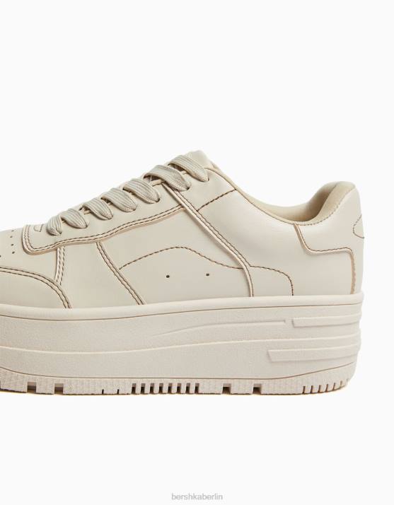 naturfarben Bershka Frauen Monochrome Plateau-Sneaker H00J2100
