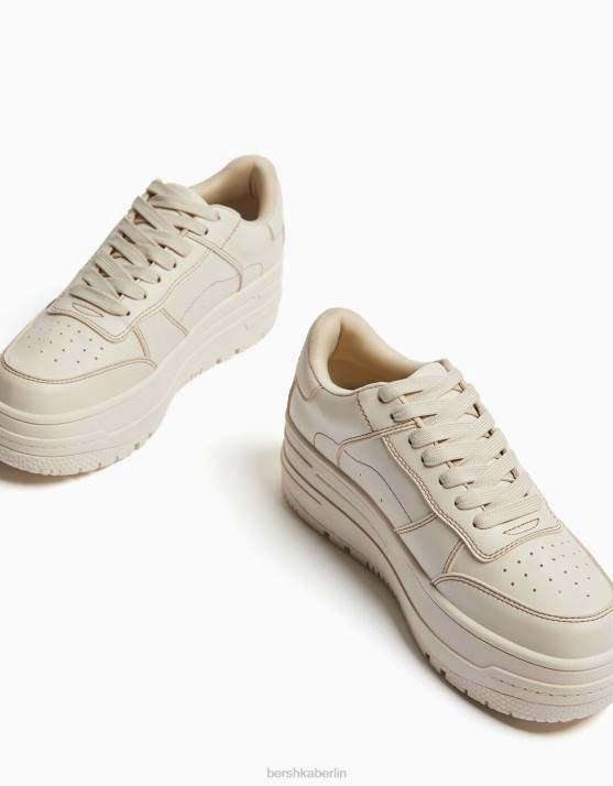 naturfarben Bershka Frauen Monochrome Plateau-Sneaker H00J2100