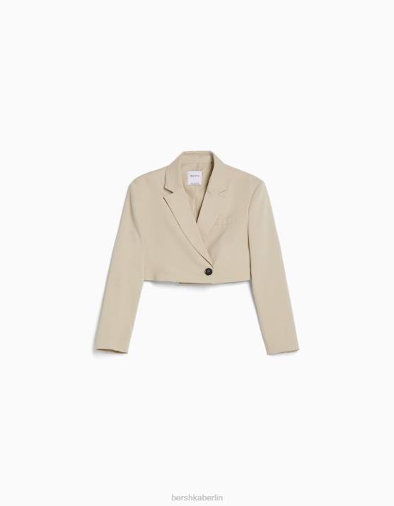 Kamel Bershka Frauen Kurzer, maßgeschneiderter Twill-Blazer H00J1206
