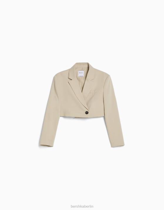 Kamel Bershka Frauen Kurzer, maßgeschneiderter Twill-Blazer H00J1208