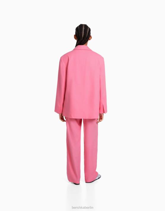 Rosa Bershka Frauen Blazer aus Leinenmischung H00J1195