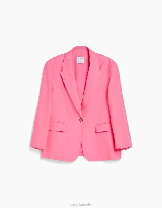 Rosa Bershka Frauen Blazer aus Leinenmischung H00J1195