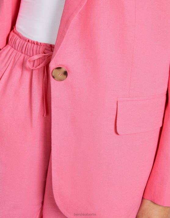 Rosa Bershka Frauen Blazer aus Leinenmischung H00J1195