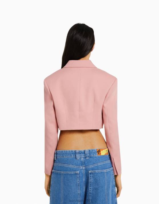 Rosa Bershka Frauen Kurzer, maßgeschneiderter Twill-Blazer H00J1207