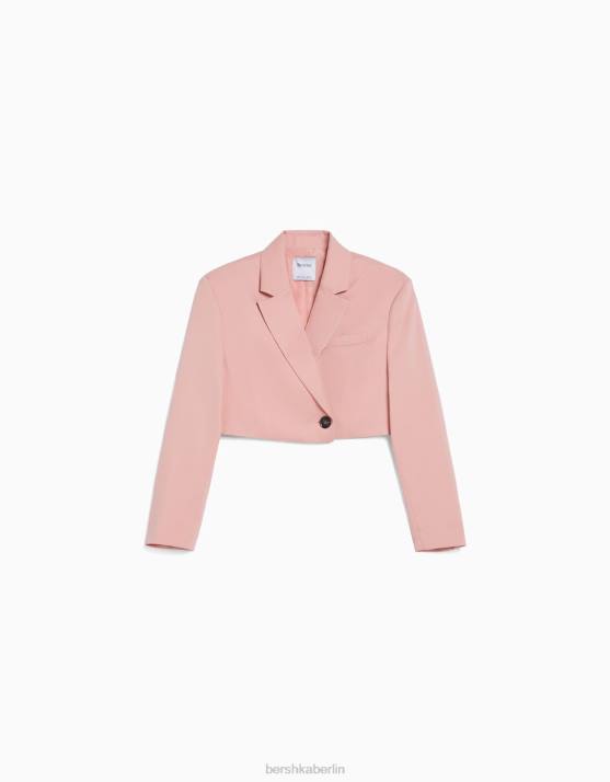 Rosa Bershka Frauen Kurzer, maßgeschneiderter Twill-Blazer H00J1207