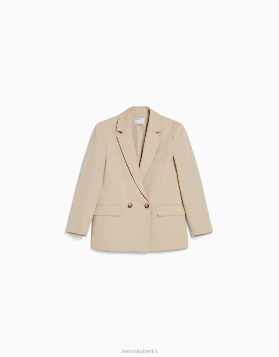 Sand Bershka Frauen Taillierter, feminin geschnittener Zweireiher-Blazer mit regulärer Passform H00J1190