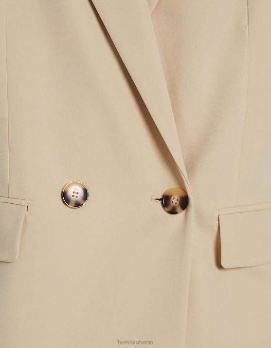 Sand Bershka Frauen Taillierter, feminin geschnittener Zweireiher-Blazer mit regulärer Passform H00J1190