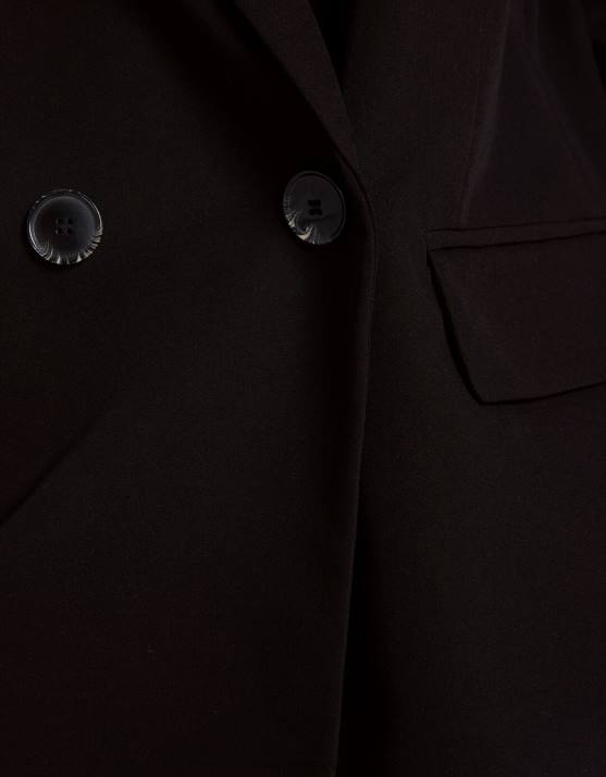 Schwarz Bershka Frauen Taillierter, feminin geschnittener Zweireiher-Blazer mit regulärer Passform H00J1183