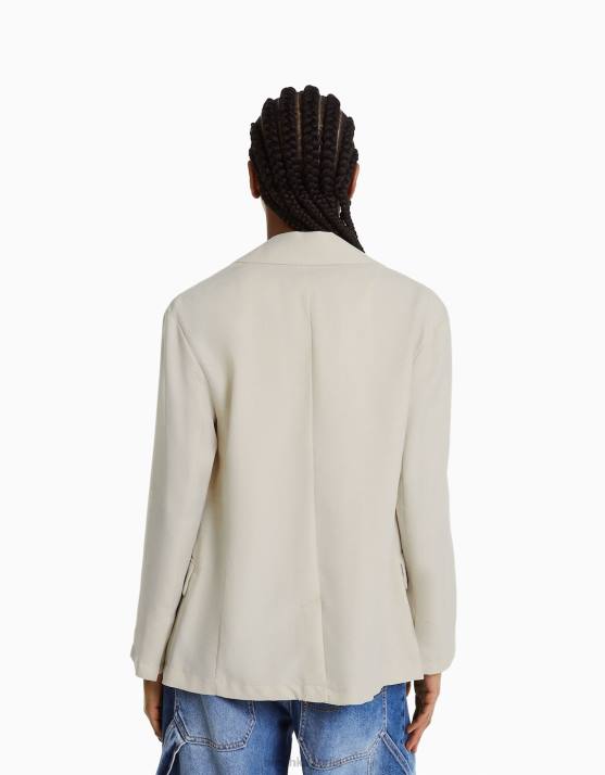 Stein Bershka Frauen Feminin geschnittener, lockerer Blazer H00J1202