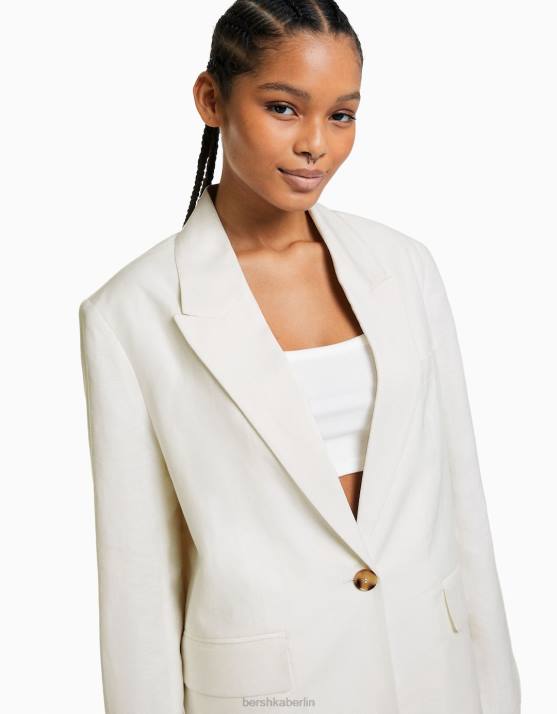 Weiss Bershka Frauen Blazer aus Leinenmischung H00J1194