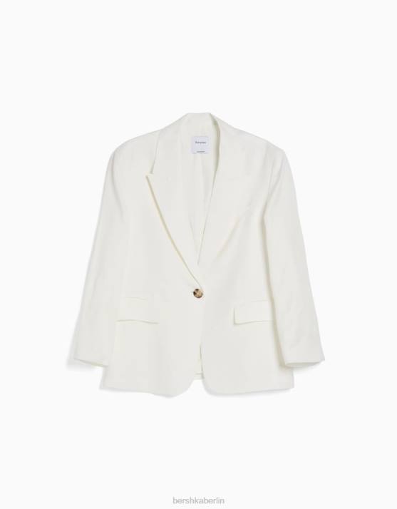 Weiss Bershka Frauen Blazer aus Leinenmischung H00J1194