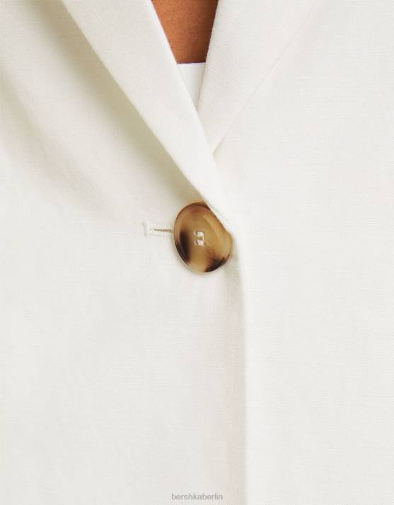 Weiss Bershka Frauen Blazer aus Leinenmischung H00J1194