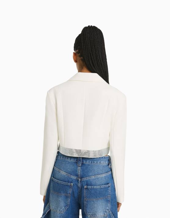 Weiss Bershka Frauen Blazer mit juwelenbesetztem Detail H00J1200