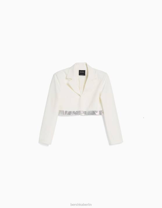 Weiss Bershka Frauen Blazer mit juwelenbesetztem Detail H00J1200