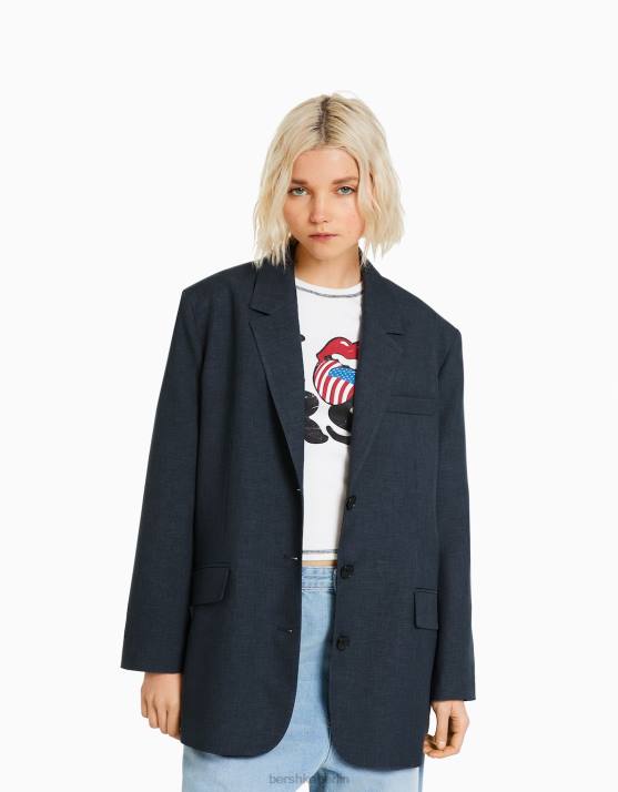 dunkelgrau Bershka Frauen Übergroßer, maßgeschneiderter Blazer H00J1201