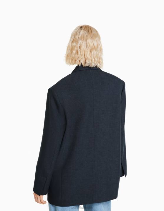 dunkelgrau Bershka Frauen Übergroßer, maßgeschneiderter Blazer H00J1201